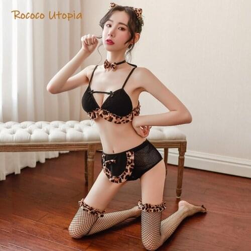 Rococo Utopia Sexy lace 4 pcs bras + ornaments + panties + stockings underwear black bra set