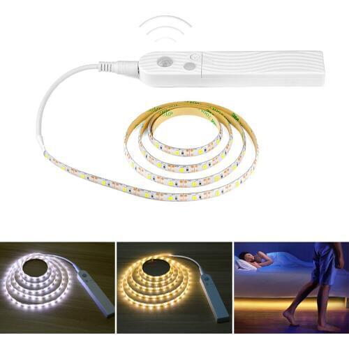 Led Night Light Motion Sensor Strip Light Smart Turn On Off 1m 2m 3m 60leds/m Bed Light Flexiable Led Strip Lamp 4 Aaa Battery