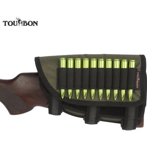 Tourbon Gun Butt Stock Cheek Rest Tactical Left Handed Non-slip Padded Rifle Shell Pouch 10 Cartridges Holder Hunting Accessory