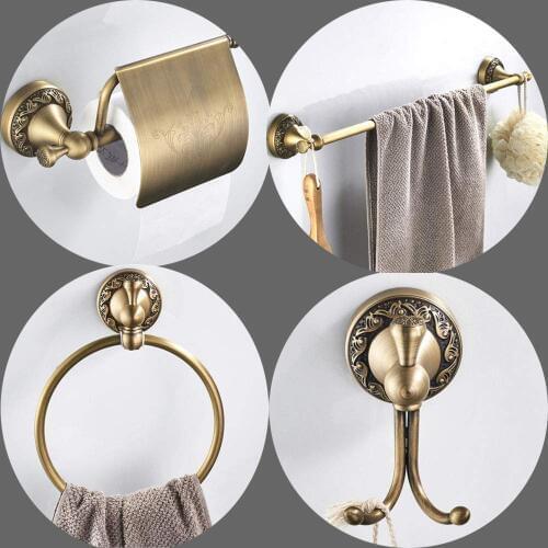 Vintage 4pcs Brass Bathroom Hardware Set Wall Mount Brushed Toilet Paper Holder Robe Hook Towel Bar Towel Ring send from Brazil