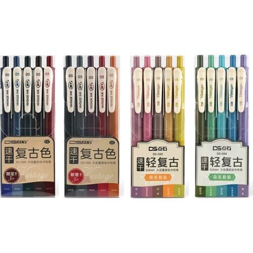 Retractable Vintage Color Gel Pens Set Quick Dry 0.5mm Binder Clip Soft Rubber Grip Bullet Tip Retro Pens for Bullet Jounal