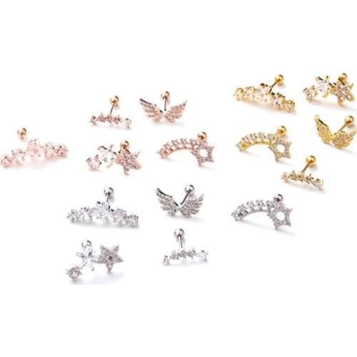 High Quality 1PC Star Flower Crown Ear Studs Helix Piercing Cartilage Earring Conch Rook Tragus Stud Ear Piercing Jewelry