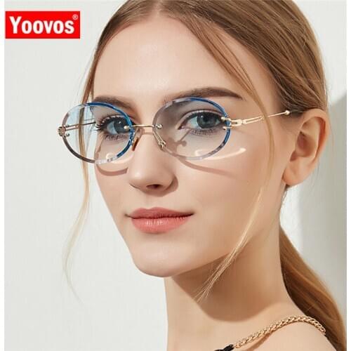 Yoovos Oval Women Sunglasses Luxury Sun Glasses Women Fashion Glasses Brand Sunglasses For Women Ocean Lens Frameless Spectacle