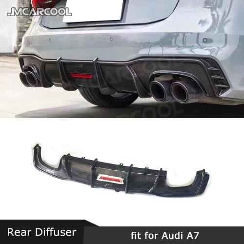 Carbon fiber / FRP Rear Lip Diffuser Spoiler With Lamp For Audi A7 S7 RS7 2019-2021 Car Fins Shark Style 4 Outlet Bumper Guard