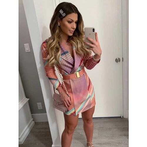 Womens Dresses Instagram Athleisure Runway Designers 2020 European American Spring Summer Sexy Mini Dress Elegant Color Stripes