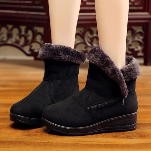 Flock Winter Warm Faux Fur Snow Fashion Solid Ankle Boots Casual Women Mother Flats Shoes Woman winter boots women