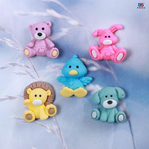 15pcs Cartoon Mini resin Lion Bear Duck Dog animal series matte lion DIY childrens headwear hair accessories Jewelry phone case