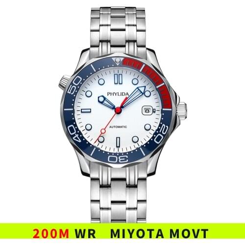 20BAR Water Resistant White Matte Dial JAPAN MIYOTA Automatic Watch DIVER300M Style Sapphire Crystal