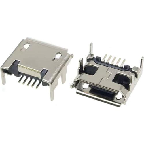 50 Pcs Micro USB Type B Female 5 Pin DIP Socket Connector 4 Legs