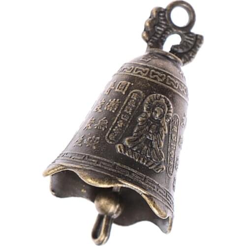 Antique Bell Chinese Mini Sculpture Pray Guanyin Buddha Bell Shui Feng Bell Bronze Alloy Wind Chimes Home Garden Decoration