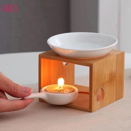 Aromatic Stove Candle Heater Censer Home Decoration Natural Bamboo Oil Burner Night Light Lamp Candle Holder