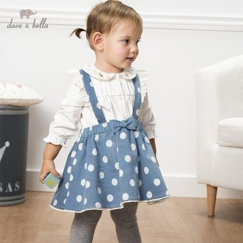 DBJ12800 dave bella spring infant baby girls dots bow dress lolita party suspenders dress toddler children clothes