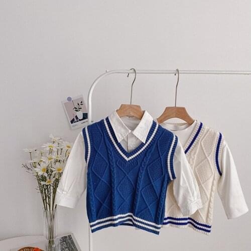 Childrens clothing vest knit vest spring and autumn temperament college style boy baby contrast color vest male V-neck sweater