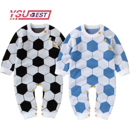 Baby knit Rompers Football Jacquard Knit Autumn Newborn Boys Jumpsuits Clothes Winter Long Sleeve Toddler Sweater Kids Overall