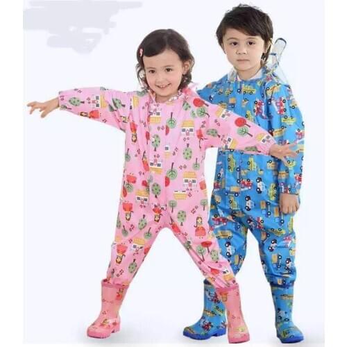 Hooded Jumpsuit Raincoat Kids Waterproof Rain Gear Children Rainsuit Kids Jumpsuit Boys Girls Rompers Rain Coat LZG155
