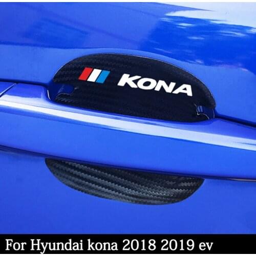 For Hyundai KONA 2018 2019 2020 Accessories 4pcs Carbon Fiber Car Door Handle Scratch Protector Leather Stickers Vinyl Decals