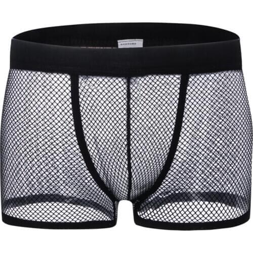 Hot Sale Breathable Solid Men Cool Underpant U Convex Design Mesh Sexy Trunks Low Waist Sport Underwear Short