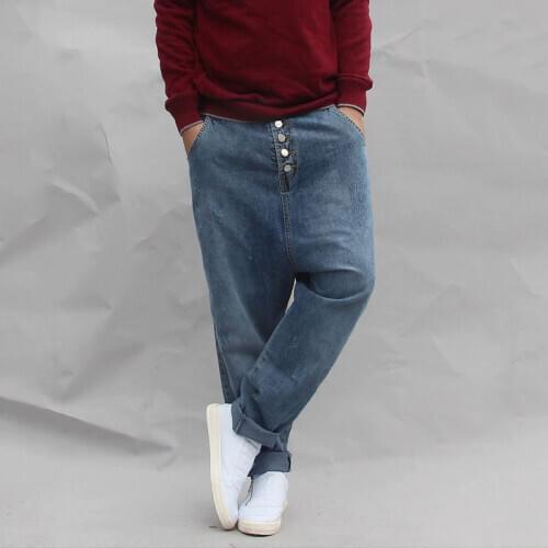 Jeans Men 2020 New Street trend Low-Cut pants Button file Hip-Hop pants Mens Loose Denim Harem pants More size M-4XL
