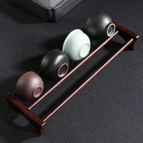 Ebony tea cup storage rack single layer tea set drainage storage rack solid wood cup holder tea ceremony accessories wood tray