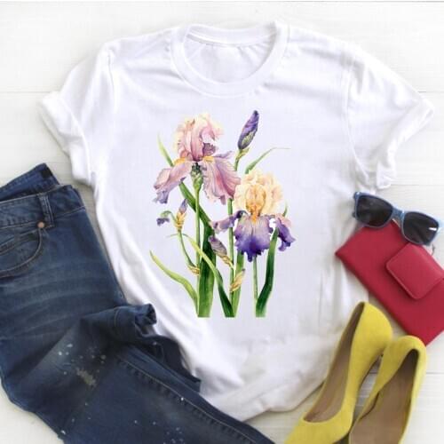 Women Plus Size 4XL Flower Floral Watercolor Cute Summer Ladies Kawaii Clothes Tees Top Graphic Printed Tshirt Female T-shirt