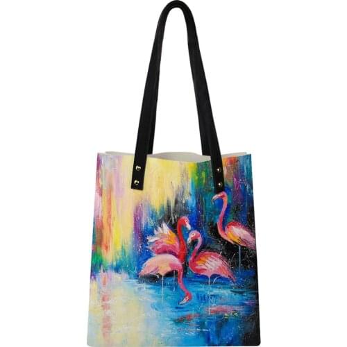 HaoYun Women Fashion PU Handbags Casual Sunset Flamingos Pattern Girls Shoulder Bags Large Capacity Travel Storage Package Bags