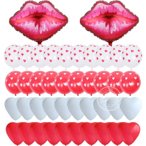 42pcs Red Heart Shape Balloons Large Red Lips Balloon Valentines Day Wedding Gifts Decor Heart Printed Latex Globos Helium