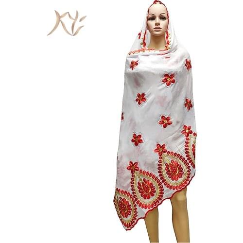 Fashion Hot Sale African Women Scarfs Big Circle Design Big Embrodiery Cotton With Grenadine Big Scarf for Shawls Pashmina