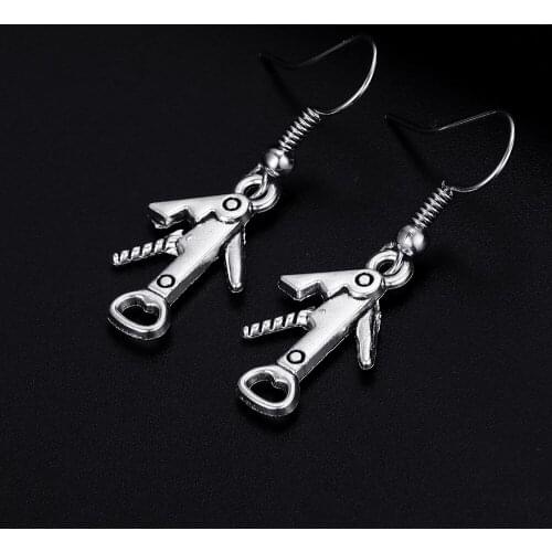 Trendy Vintage Bottle Opener Antique Silver Plated Punk Hiphop Rock Style Retro Drop Earrings for Women Girl & Man Party Jewelry