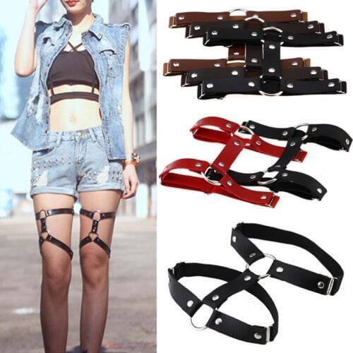 1 PC Fashion Women Sexy Harajuku Style Adjustable Elastic Leg Garter Belt Suspenders Rivet Leg Ring PU Leather Punk Socks