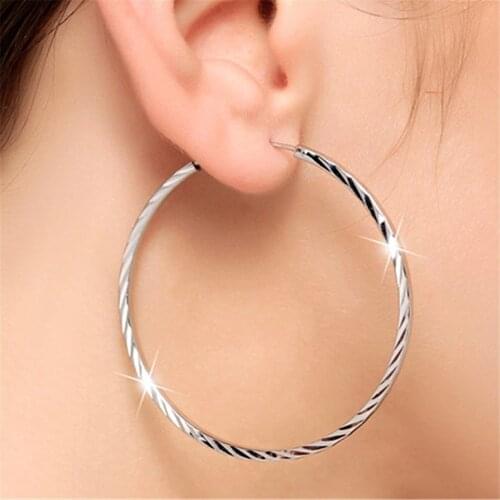 New Fashion 925 Silver Hoop Earring For Women 35MM/50MM Round Circle Earrings Charm Jewelry Gifts