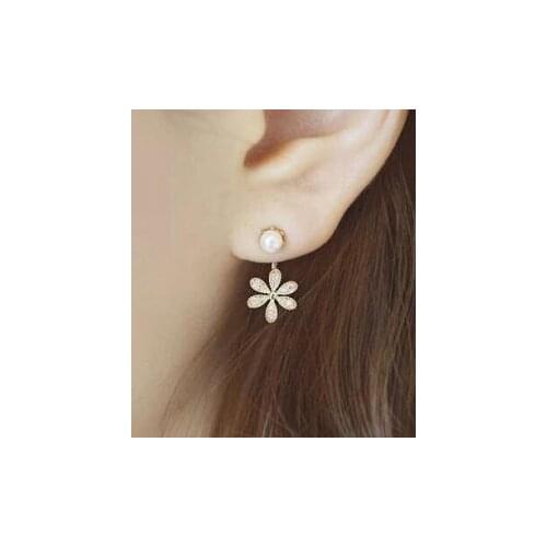 New Fashion Wholesale New Jewelry Gold Color Rhinestone Imitation Pearl Flower Stud Earrings High Quality