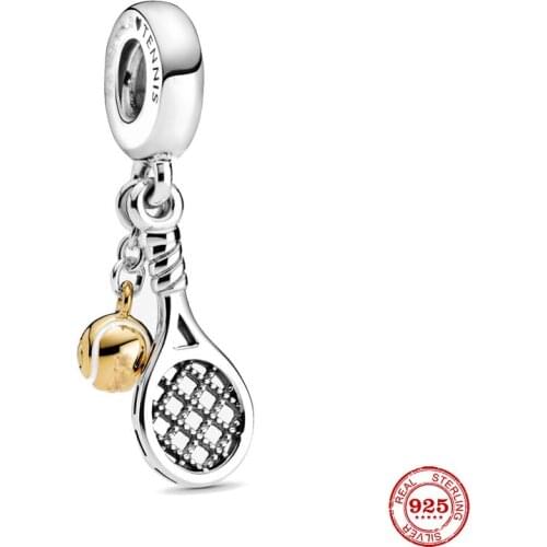 Newest european Tennis Racket and Ball Dangle diy bead charm fit european pandora charms bracelet bangles diy jewelry P512