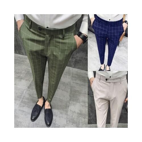 2020 Newest Black Suit Men Pants Plaid Slacks Mens Dress Pants Grey Men Slim Fit Trousers Custom Casual Korean Version Trouser