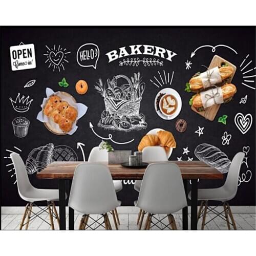 Beibehang Custom wallpaper blackboard hand-painted bakery shop bakery cake shop background wall HD decoration mural 3d wallpaper