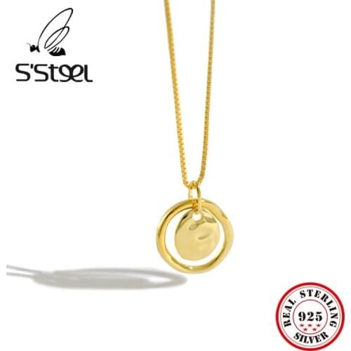 SSTEEL 925 Sterling Silver Pendant Necklace Korean Concise Irregular Gold Chain Valentines Day Gift Cadenas De Plata 925 Mujer