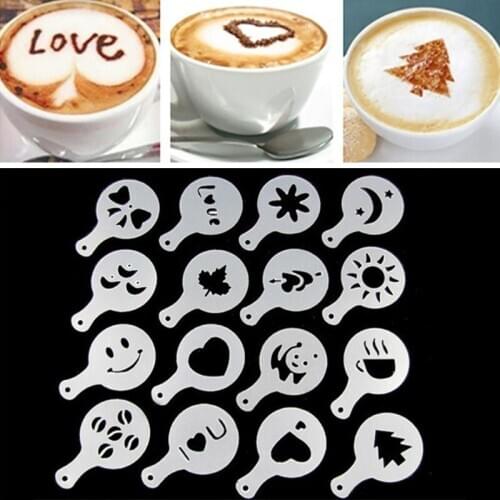 16Pcs/lot Coffee Latte Plastic Template Cappuccino Barista Art Stencils Cake Duster Templates Coffee Accessories Coffee Decor