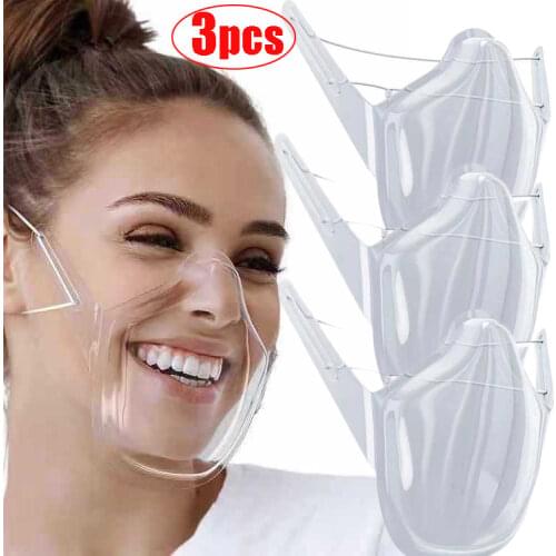 3pcs Clear Anti-Fog Anti-spitting Face Mask For Women Men Reusable Breathable Durable PC Mouth Shield PET Plastic Mouth Masks