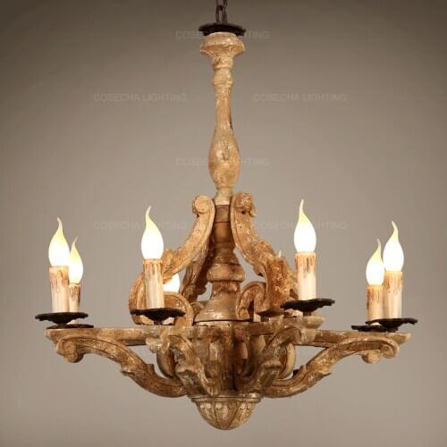 Carved wooden chandelier european style retro hanging light vintage living room suspension lustre antique bedroom kitchen lights