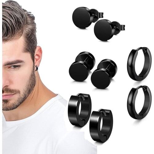 1 Set 4 Pair Different Types Shape Unisex Black Color Stainless Steel Piercing Earring For Women Men Punk Gothic Barbell Earring