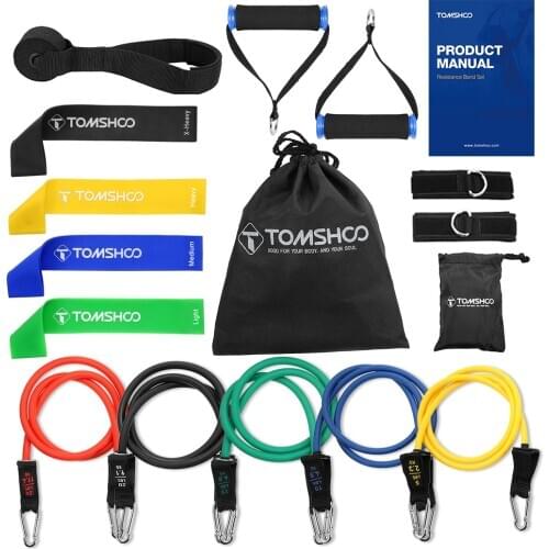 TOMSHOO 17 Pcs Latex Resistance Bands Training Exercise Yoga Tubes Gym Pull Rope Rubber Expander Elastic Bands Fitness Bag