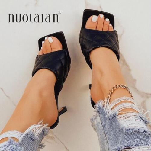 9CM Summer Square Toe Pump Shoes Women Slippers Peep Toe High Heel Shoes Woman Party Wedding Shoe High Heels Pumps Chaussure