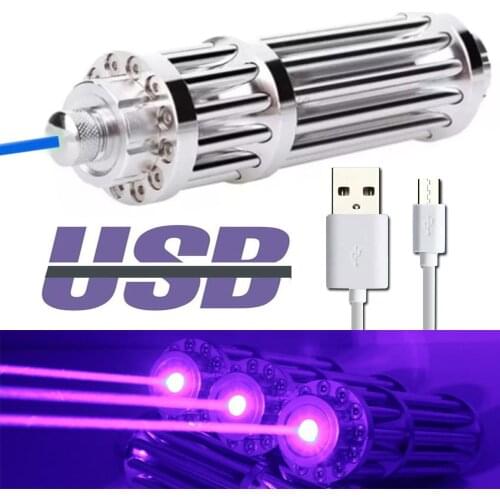 USB rechargeable laser flashlight The most powerful blue laser pointer built-in battery 450nm 5000m focusable laser flashlight