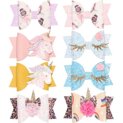 Unicorn Hair Bows Sparkly Glitter Hair Clips for Girls Party School Hairpins Clip Hair Side Barrettes Kids Hair Accessories