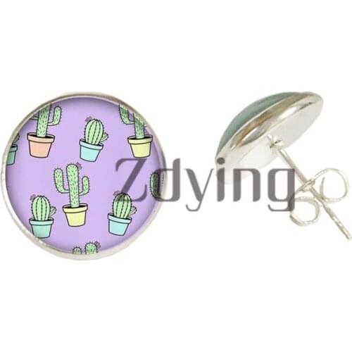 ZDYING Bonsai Plants Flowers Stud Earrings Glass Cabochon Green Leaf Earring For Woman Girls Bohemia Jewelry Gift ST005