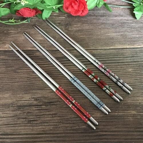 1Pair Hot Sale Stainless Steel Chopsticks Length White Flower Patters Food Sticks Portable Reusable Chopsticks 23 cm
