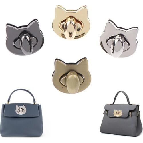 1pcs Metal Cute Cat Bag Turn Lock Twist Lock Clasp Leather Craft Women Bag Handbag Shoulder Bag Purse DIY Hardware