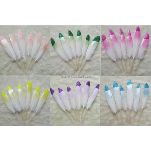 100Pcs/Lot,10-15cm Glitter Dipped Feathers,Painted Duck Feathers with Glitter,Head dress,Mask,Jewelry making,Dream Catcher