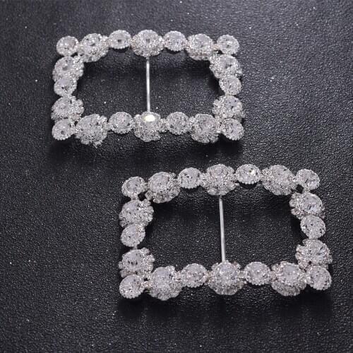 2pcs 5*7cm Rectangle shoes buckle with rhinestone glass wedding dress belt decoration clear stone applique for sewing hair