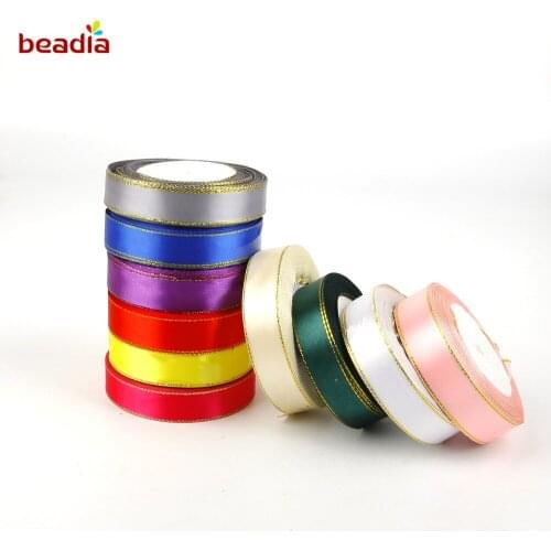 25 yards/roll Gold Edge Multicolor Ribbon Satin Ribbons High Quality Gift Packing Ribbons 20mm Width