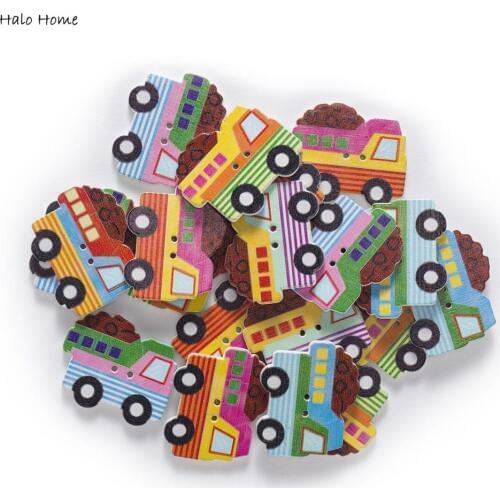 30pcs Cartoon Vehicle Series Wood Buttons for Sewing Scrapbooking Clothing Headwear Handmade Crafts Home Decor Accessories DIY